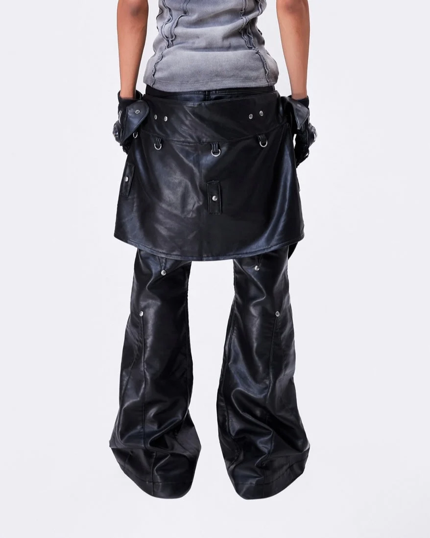 "005 CHAOS DREAM" LEATHER SKIRT PANTS - Image 6