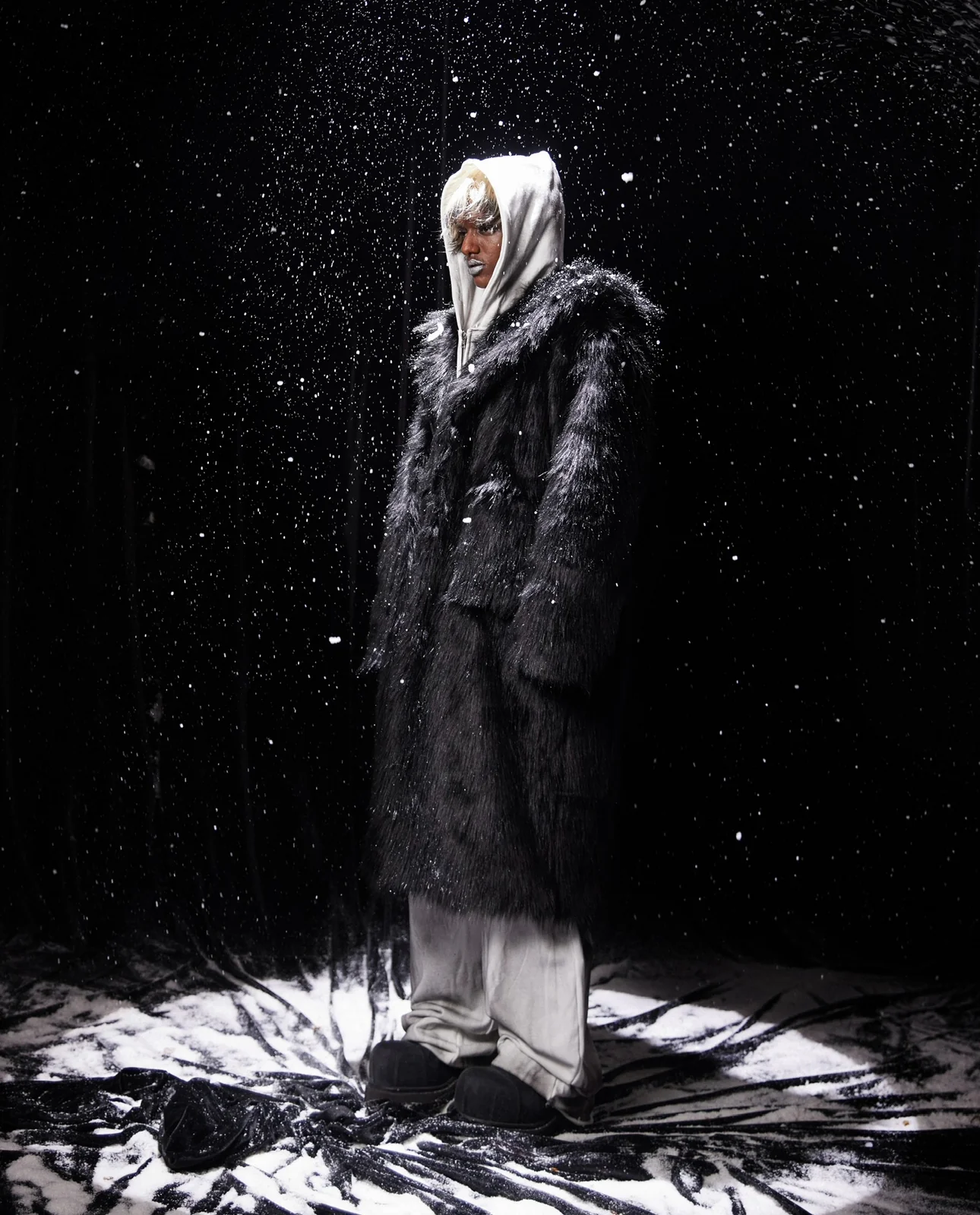 CZ FAUX FUR LONG COAT ( BLACK ) - Image 2