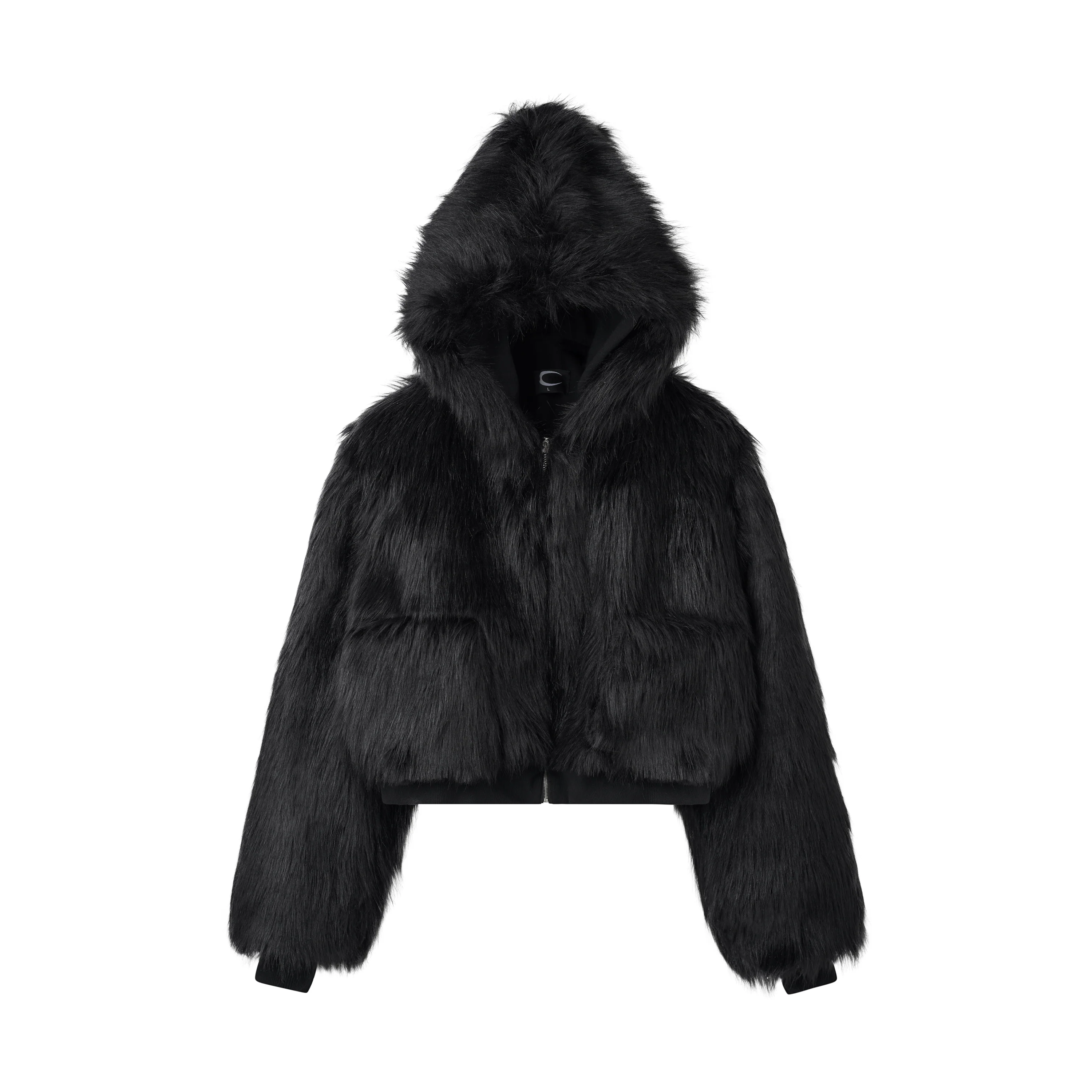 CZ FAUX FUR REVERSIBLE CROPPED JACKET ( BLACK ) - Image 6