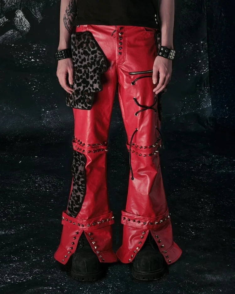 "FLAWLESS" LEOPARD MIX RED LEATHER SKINNY FLARED - Image 3